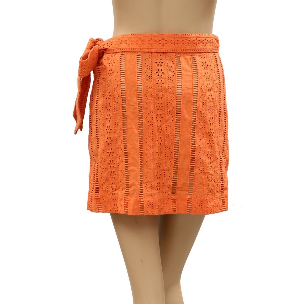Damson Madder Fiji Mini Wrap Skirt Eyelet Embroidered Orange Cotton XS-6 287316 - Picture 7 of 10